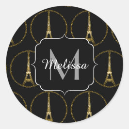 Adesivo Redondo Eiffel Torre dourada brilha mestiços Monograma Neg