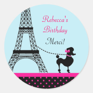 Adesivo Redondo Eiffel Tower Girl Birthday Favor Sticker