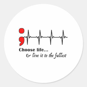 Adesivo Redondo Ekg Semicolon Prevenção de Consciência Suicida