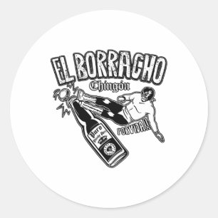 Adesivo Redondo El Borracho Chingon Mexicano Bebendo Cinco De Mayo