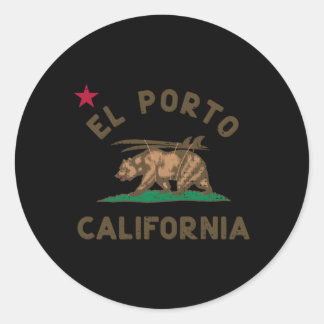 Adesivo Redondo El Porto California Flag Bear Surf Ca