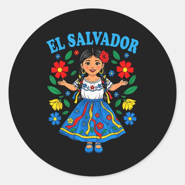 Adesivo Redondo El Salvador Salvadoran Girl Traditional Dress Folk (Frente)