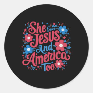 Adesivo Redondo Ela Ama Jesus E América A Mulheres No Dia 4 De Jul