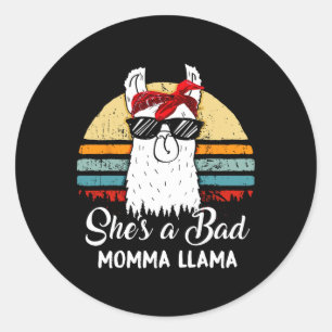 Adesivo Redondo Ela é uma D mamãe Llama Engraçada Retro Vintage Ma