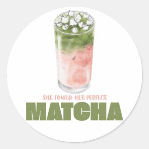 Adesivo Redondo Ela Encontrou Seu Design de Matcha Perfeito Cute