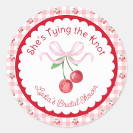Adesivo Redondo Ela está amarrando o Nó Coquette Cereja Chá de Noi