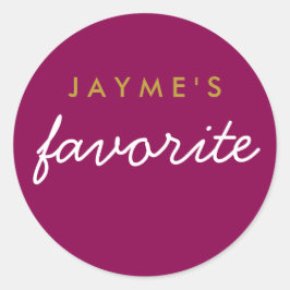 Adesivo Redondo "Ela", Snack Magenta favorito, Dourada