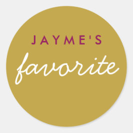 Adesivo Redondo "Ela", Snack Magenta favorito, Dourada