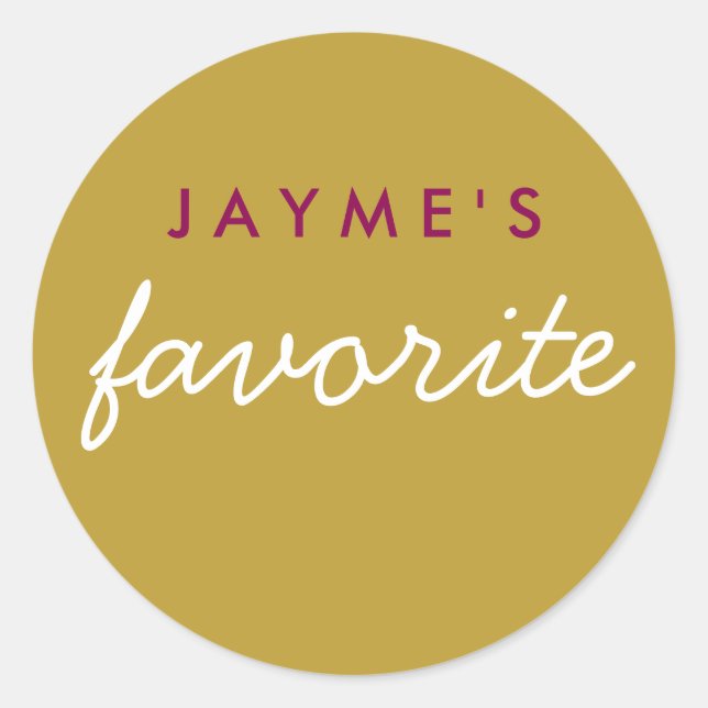 Adesivo Redondo "Ela", Snack Magenta favorito, Dourada (Frente)