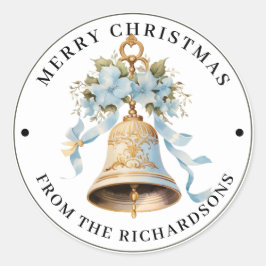 Adesivo Redondo Elaborada Sino Vitoriano em Azul Feliz Natal 
