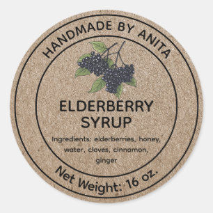 Adesivo Redondo Elderberry Xarope Jam Label Kraft Estilo de Papel 