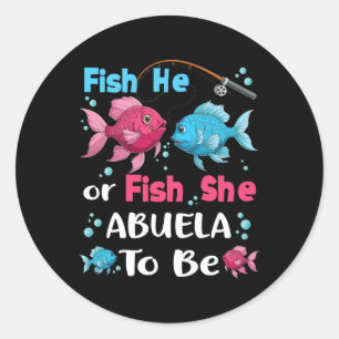 Adesivo Redondo Ele é Peixe ou Ela é Peixe Revelação de Gênero Fam