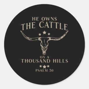 Adesivo Redondo Ele É Proprietário Do Bovinos Em Um Salmo De Mil C