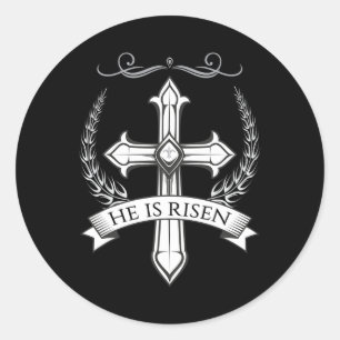Adesivo Redondo Ele É Risen Cristo Jesus Homens Mulheres Crianças.