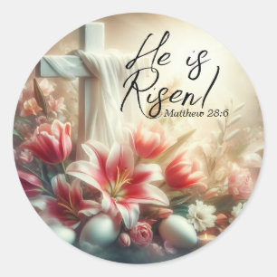 Adesivo Redondo Ele é Risen Cross com Páscoas e ovos