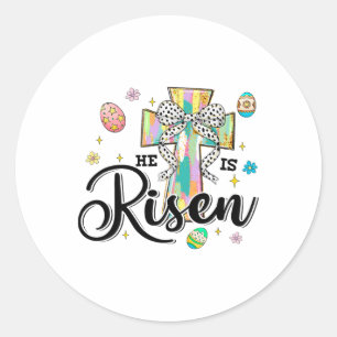 Adesivo Redondo Ele É Risen Cross Coquette Arco Ovos Christian Eas