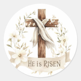 Adesivo Redondo Ele é Risen Cross | Páscoa