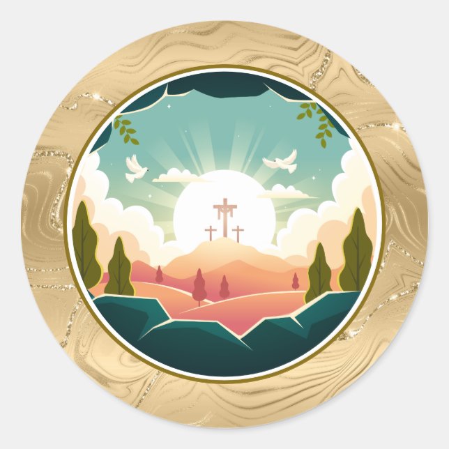 Adesivo Redondo Ele é Risen e Celebração da Ressurreição domingo (Frente)