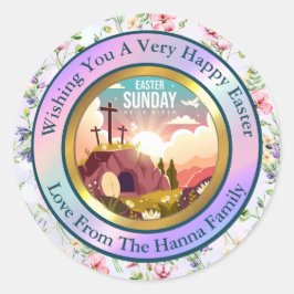 Adesivo Redondo Ele é Risen e Celebração da Ressurreição domingo