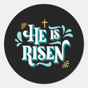 Adesivo Redondo Ele É Risen Felz pascoa Cristo Cristão Jesus Bi