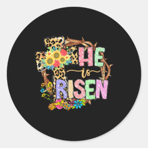 Adesivo Redondo Ele é Risen Floral Jesus Cristo Páscoa Cristãos Le
