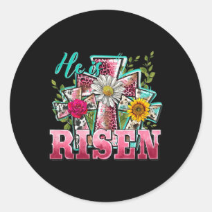 Adesivo Redondo Ele É Risen Leopard Felz pascoa Day Christian Jes