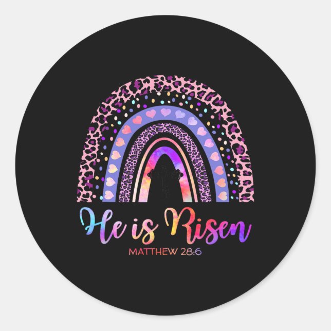 Adesivo Redondo Ele É Risen Rainbow Felz pascoa White Christian J (Frente)