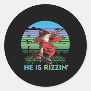 Adesivo Redondo Ele É Rizzin Engraçado Dia Da Páscoa Jesus Andando