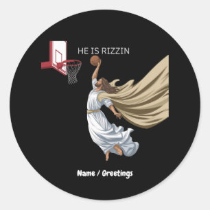 Adesivo Redondo Ele É Rizzin Engraçado Jesus Jogando Basquete Retr