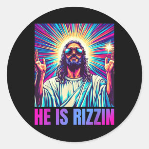 Adesivo Redondo Ele É Rizzin Engraçado Jesus Meme Garoto Cristão