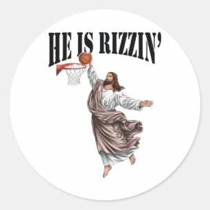 Adesivo Redondo Ele é Rizzin Jesus, jogador de basquete, Páscoa cr