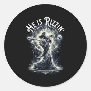 Adesivo Redondo Ele É Rizzin Jesus Jogando Baseball Divertimento R