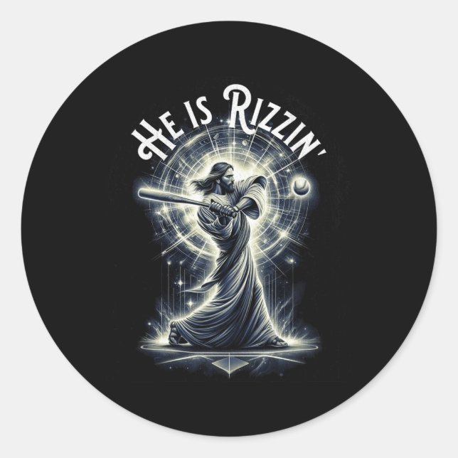 Adesivo Redondo Ele É Rizzin Jesus Jogando Baseball Divertimento R (Frente)