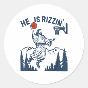 Adesivo Redondo Ele É Rizzin Páscoa Engraçado Basquete Christian R