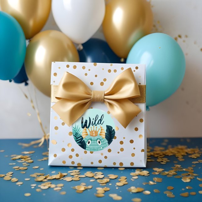 Adesivo Redondo Ele é um monstro azul selvagem e selva tropical (He's a Wild One Blue Monster & Tropical Jungle Classic Round Sticker)