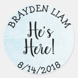 Adesivo Redondo Ele está aqui, novo anúncio do bebê