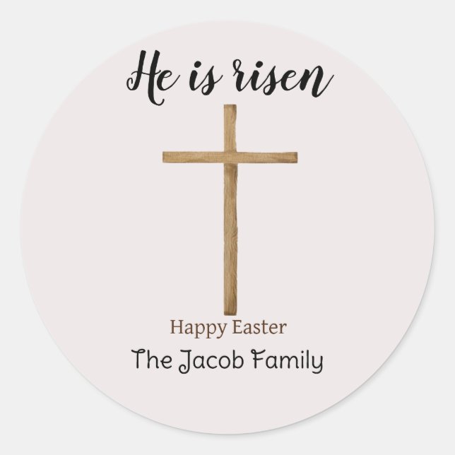 Adesivo Redondo Ele está levantado, Felz pascoa à família, religio (Frente)