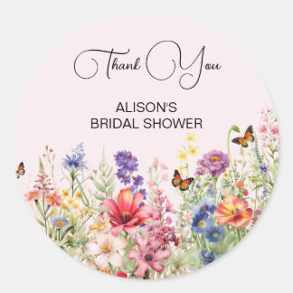 Adesivo Redondo Ele Me Dá Borboletas no Chá de Panela flores silve