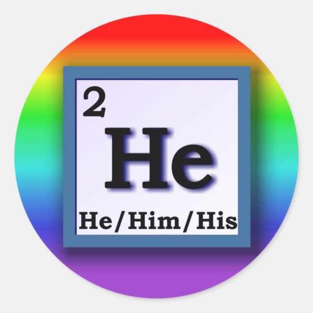 Adesivo Redondo Ele - Mesa periódica pronome no arco-íris (Frente)