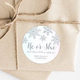 Adesivo Redondo Ele Ou Ela Rosa Azul Floco De Neve De Inverno Reve