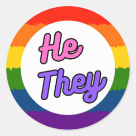 Adesivo Redondo Ele Pronoun Rainbow Stickers