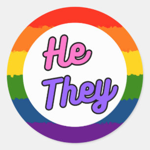 Adesivo Redondo Ele Pronoun Rainbow Stickers