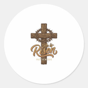Adesivo Redondo Ele Ressuscitou Cruz Coroa de Espinhos Camiseta Cr