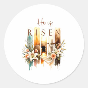 Adesivo Redondo Ele Ressuscitou Cruz Cristã Jesus Versículo Bíblic