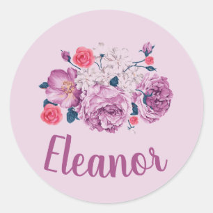 Adesivo Redondo Eleanor Nome Floral Personalizado Menina de Flores