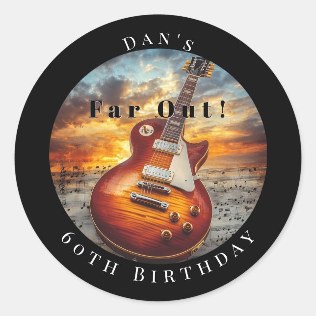 Adesivo Redondo Electric Guitar Ocean Sunset Music Notes (Frente)