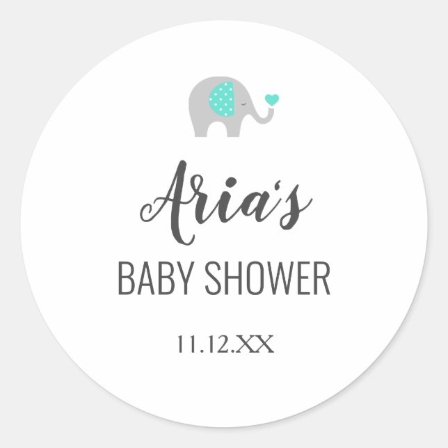 Adesivo Redondo Elefante-bebê-mamãe com envelope Chá-nuvens (Frente)