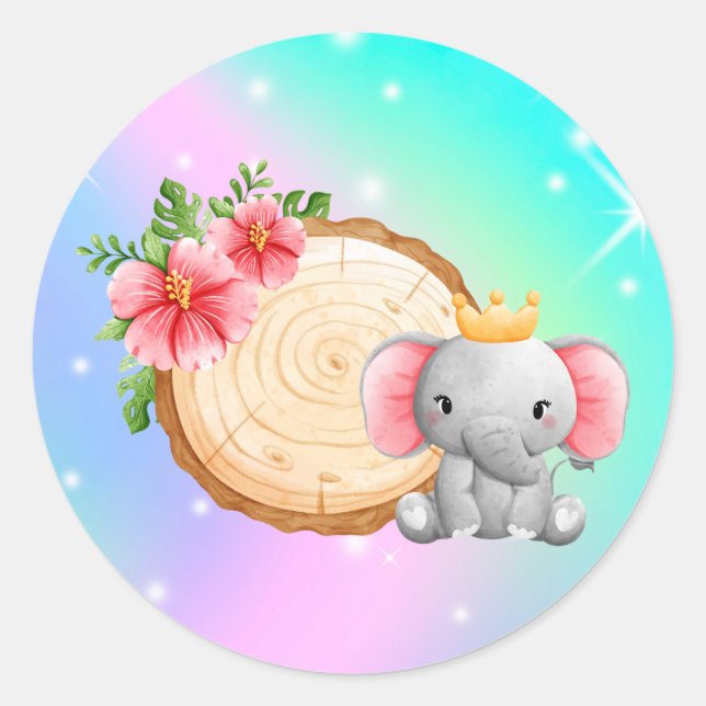 Adesivo Redondo elefante bebê sentado ao lado de um autocolante (Frente)