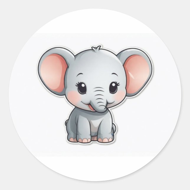 Adesivo Redondo Elefante Bebê Sorridente com Cheeks Esmagadores (Frente)