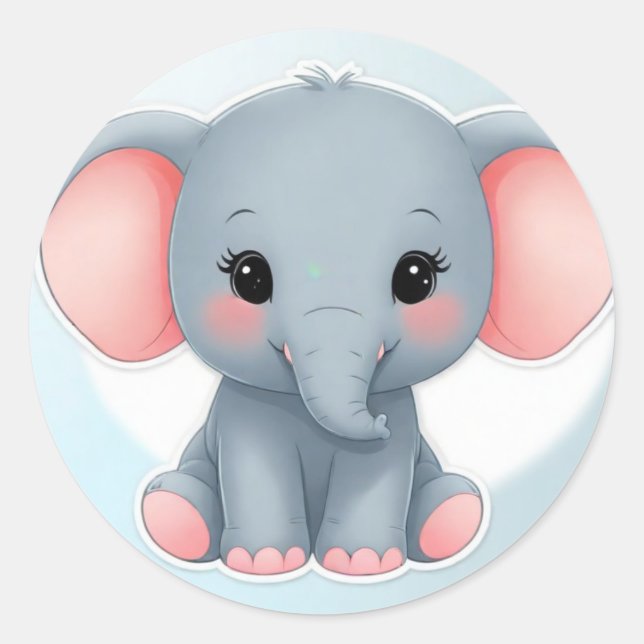 Adesivo Redondo Elefante Bebê sorridente com Cheeks Esmagadores, k (Frente)
